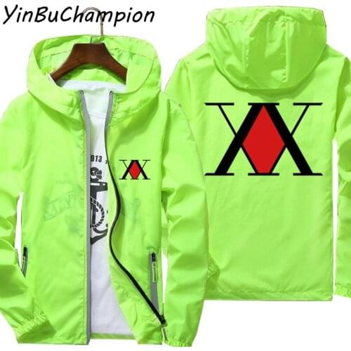 Mens Women Casual Zipper Hunter X Hunter Anime HXH Thin Windbreaker Bomber Hooded Jacket Male Quick Drying Sport Outwear S-7XL