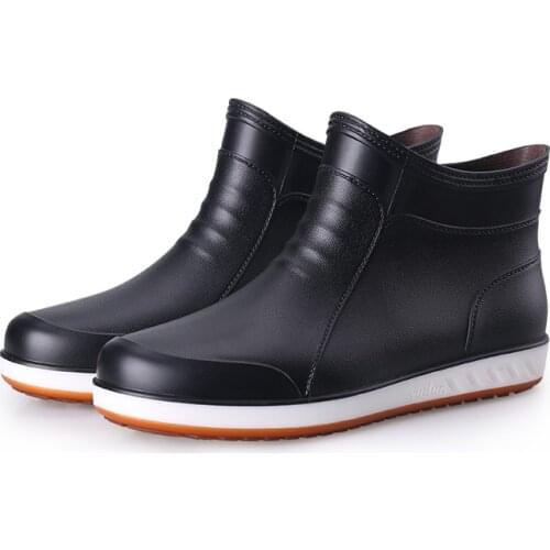 Aleafalling Low Boots Men Fashion Waterproof Shoes Male Rain Boots Short Kitchen Work Antiskid Platform Shoes Tendon Flat 39-44