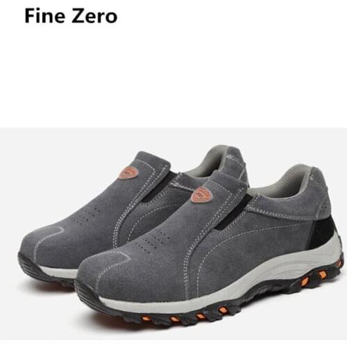 Men Suede big size 46 slip on spring autumn Boots Work Safety Shoes Steel Toe Cap For Anti-Smash Puncture Proof Footwear