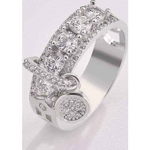 2021 new luxury gold silver color round engagement ring for women lady anniversary gift jewelry bulk sell Valentines Day R5232