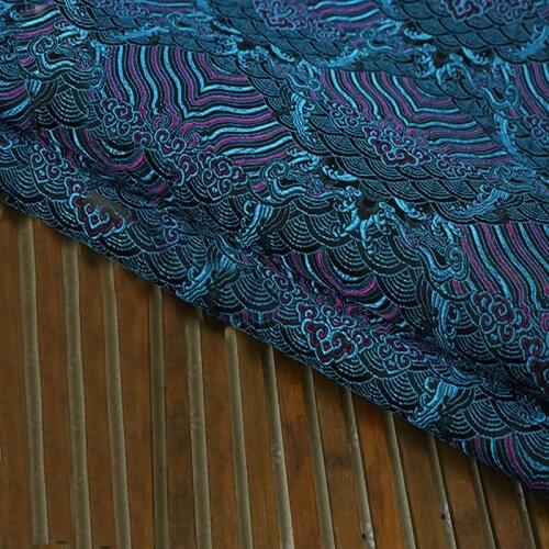 New arrival deep blue European and Americn style fashion yard dyed jacquard satin fabric used for dress,coat,bags,shoes by meter