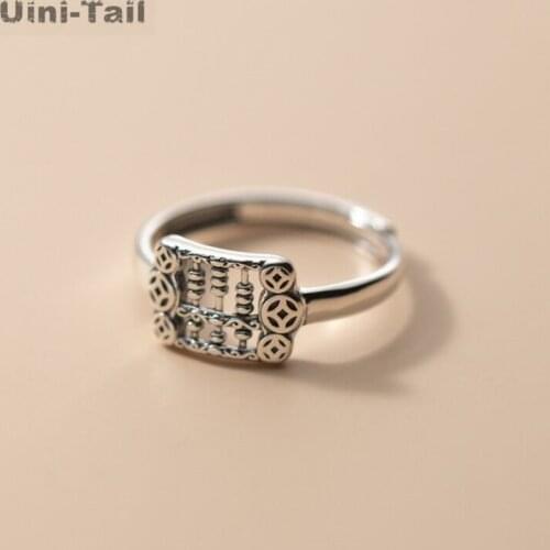 Uini-Tails new design hot-selling 925 sterling silver abacus copper coin open ring Chinese style means more and more rich JK004