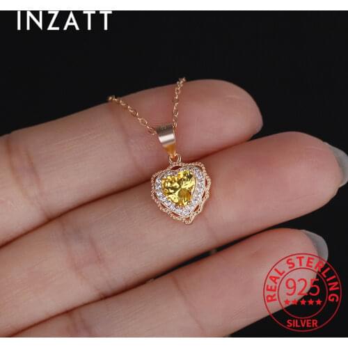 INZATT Real 925 Sterling Silver Heart Zircon Necklace For Fashion Women Party Punk Fine Jewelry Accessories Gift Drop Shipping