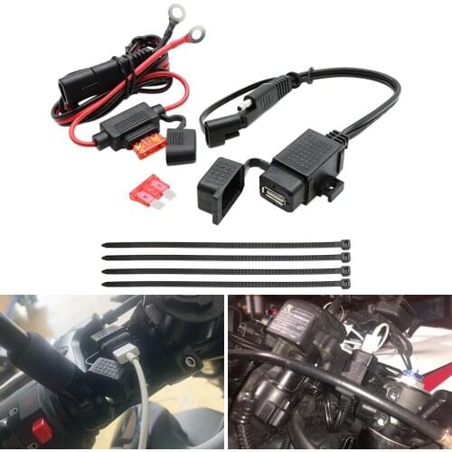 ROAOPP 12V Waterproof Motorcycle SAE to USB Phone GPS MP4 Charger Cable Adapter Motorbike Inline Fuse Power Supply