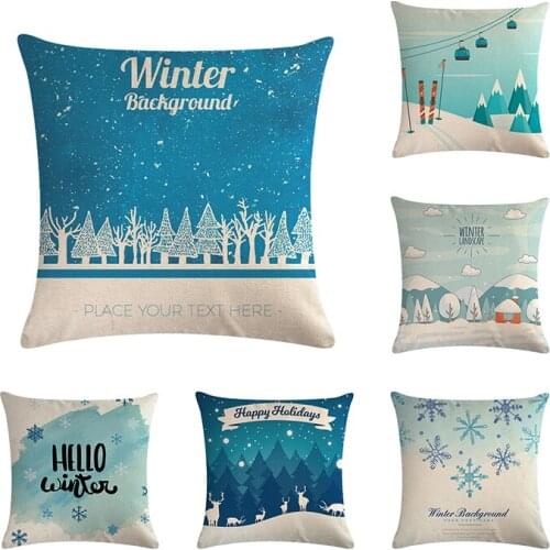 Merry Xmas Pillow Cover Letter Hello Winter Happy Holiday Home Decor Cushions Cover Decorative Throw Pillow Pillowcase ZY735