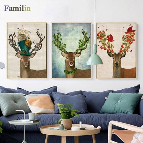Scandinavian Scenery Deer Quote Plant Wood Tree Ring Canvas Print Painting Poster Art Wall Picture for Living Room Home Decor