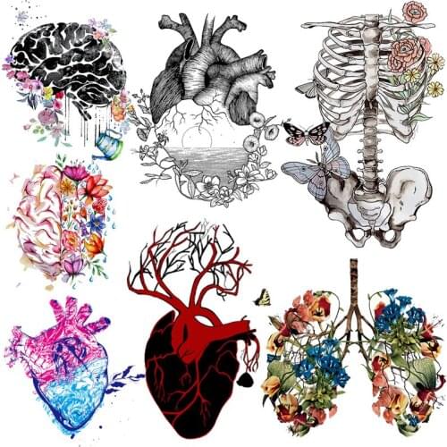 DIY Skull Iron On Transfers Punk Heart Thermo Stickers Heart Patch For Clothes Thermal Transfer Vinyl Iron Stickers On Dress