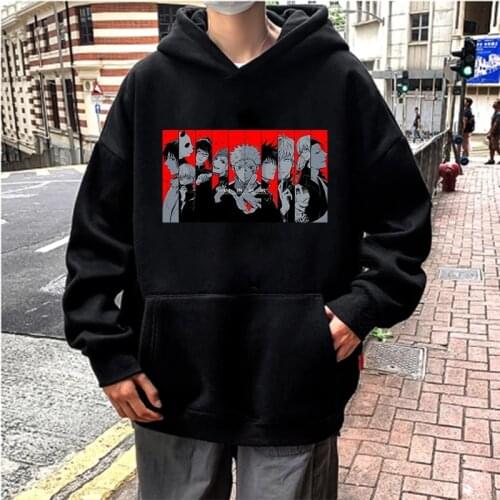 Japanese Anime Jujutsu Kaisen Printing Hooded Tops Streetwear Sweatshirt Comics Mens Pullover Oversize Daily Casual Hoodies