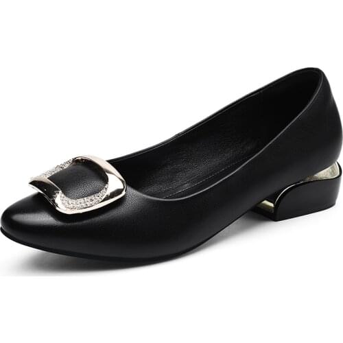 Elegant Low High Heel Women Summer Sexy Pointed Toe Ladies Pumps Slip On Leisure Ladies Office Work Black Pumps Female M0270