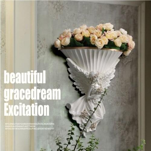 Modern Resin Angel Vase+Artificial Flower Wall Hanging Crafts Decoration Home Livingroom Wall Mural Ornaments Porch Wall Pendant