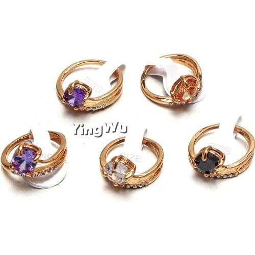 Yingwu 10pcs/lot Female Bridal Rhinestone Wedding Ring Fashion Gold Jewelry Promise CZ Zirconia Stone Engagement Rings