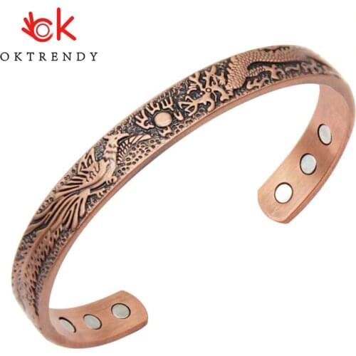 3000 Gauss Open Cuff Adjustable Bracelets for Women Health Energy Magnetic Bangles Dragon Pattern Pure Copper Bracelets & Bangle