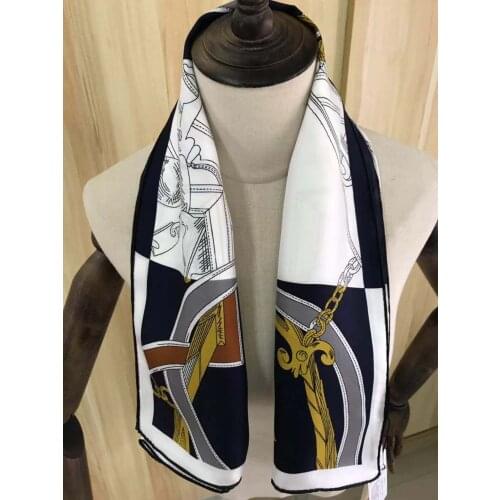 2021 new arrival spring summer black chain 100% pure silk scarf twill hand made roll 90*90 cm shawl wrap for women lady