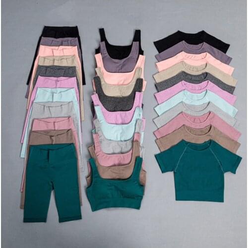 Womens Tracksuit Yoga Set Athletic Wear Sports Gym Legging Shorts Seamless Fitness Bra Crop Top Short Sleeve Workout Clothes