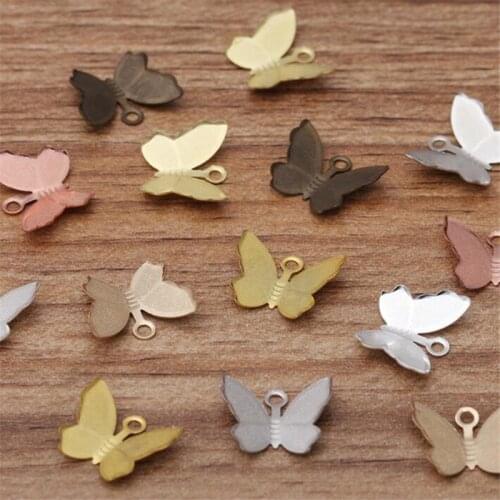 100Pcs 11x13mm Butterfly Charms DIY Hand Made Metal Brass Accessories Parts for Hair Jewelry findings Making