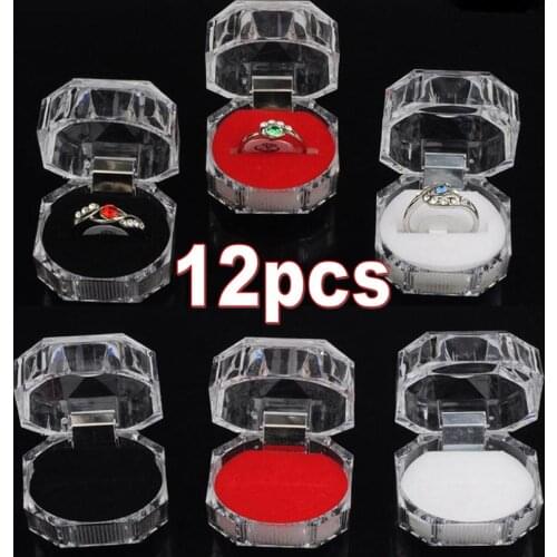 12Pcs Acrylic Transparent Ring Earring Box Wedding Packaging Storage Display Organizer Gift Carrying Case Mini Jewelry Box Cheap