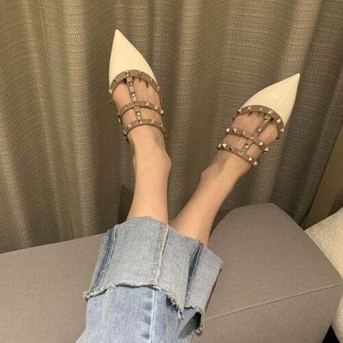 2021 new summer wearing rivet semi slippers female flat top slippers web celebrity fashion pointed toe sandals free shipping