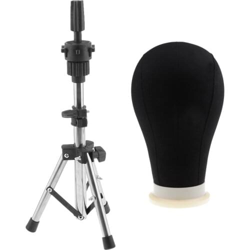 24inch Black Canvas Block Manikin Mannequin Head with Holder Stand For Hair Extensions Lace Wigs Making and Display Styling
