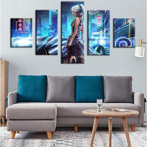 5 Piece Wall Art Canvas Game Figure Sexy Punk Girl Posters Pictures Home Modern Modular Decor Living Room Decoration Paintings