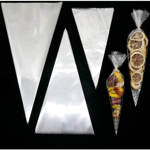 50PCS Transparent Triangle Shape With Ties OPP Plastic Cellophane Bags Gifts Candy Bag Rabbit Ears Pouch Jewelry Packaging