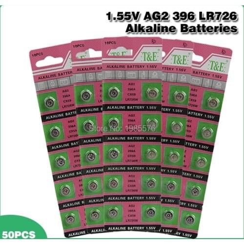 50pcs/pack AG2 LR726 396 Button Batteries SR726 196 Cell Coin Alkaline Battery 1.55V SG2 SR9 726 LR59 For Watch Toys Remote