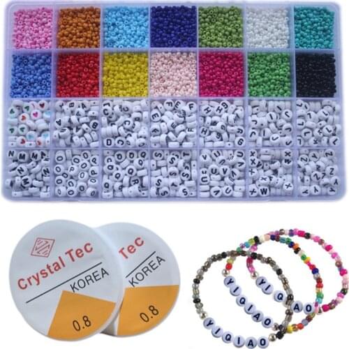 667E 5000 Pieces Seed Beads Multicolors Charms Letter Beads Spacer Elastic String for DIY Jewelry Making Gift for Girls Women