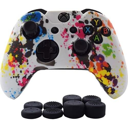 White Camouflage Camo Silicone Guards Soft sleeve Skin Grip Cover Case Protector For Xbox One X-ONE Controller + 8pcs Grip Caps