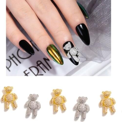 Nail Art Alloy Zircon Luxury Shining Zircon Rhinestone The Shape Of Bear Gold/Silver Color Metal Nails Jewelry 1Pc