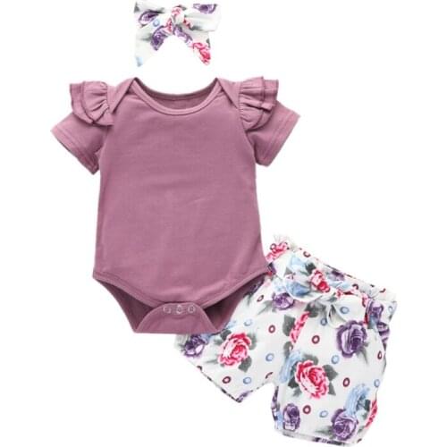 Short Sleeve Bodysuits Cotton Cute Floral Shorts Summer Clothing 2pcs Newborn Infant Baby Girls Clothes Sets Tops