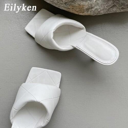 Eilyken New Design Cozy Square Toe Women Slippers Elegant Thin High Heels Summer Outdoor Slides Shoes Ladies Fashion Sandals