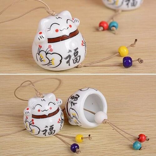 Ceramic Lucky Cat Pendant Wind Chimes Car Ornament Hanging Figurine Home Decor E7