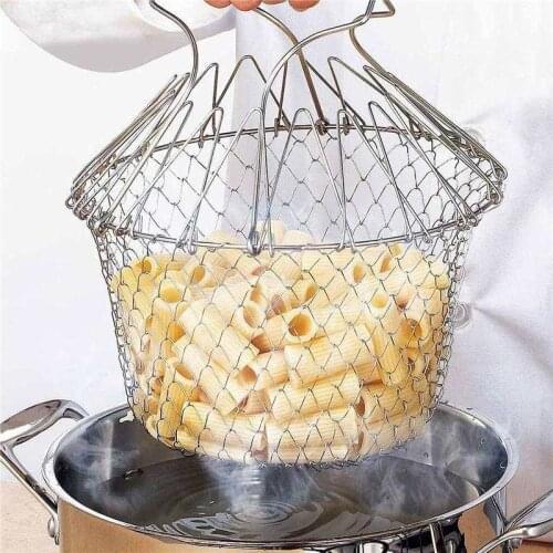 Tv Cooking Chef Baske Foldable Stainless Steel Steam Basket, Drainer Frying French Fryer Tool Kitchen Cooking Basket