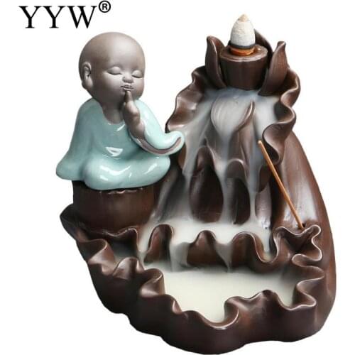 Little Monk Ceramic Backflow Incense Burner Mountain Flowing Water Creative Incense Stick Holder For Home Or Office Decoration
