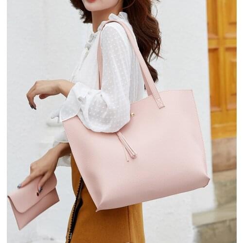 2pcs/set Fashion Women PU Leather Shoulder Underarm Bag Tassel Shopper Bag Large Capacity Tote Handbags Portable Composite Bags