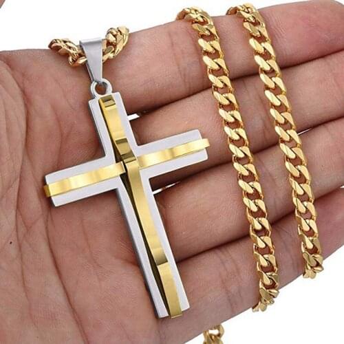 Fashion Alloy Cross Gold Color Silver Color Necklace For Women Men Vintage Chain Crystal Pendant Long Necklaces Jewelry