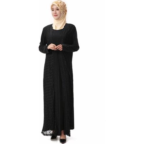 Islamic Womens Black Lace Abayas Muslim Long Fashion Dress Arabic Dubai Turkish Women Spring Clothing
