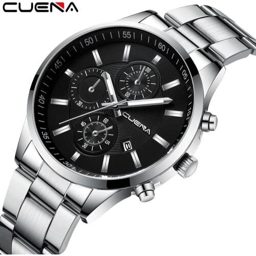 CUENA Fashion Military Men Watch Stainless Steel Belt Date Sport Quartz Wrist Watch Luxury Watch Hot Clock Relogio Masculino