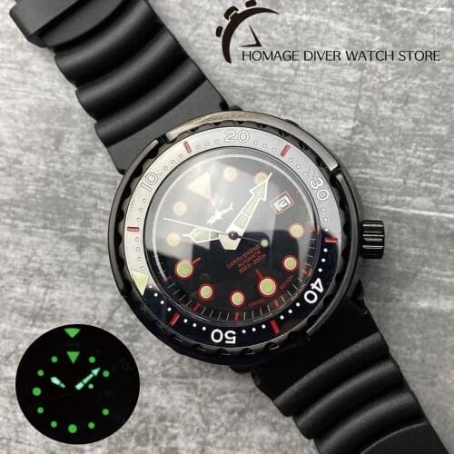 Heimdallr Mens Black PVD Coated Tuna Dive Watch Sapphire Crystal Ceramic Bezel NH35 Automatic Movement 200m Water Resistance