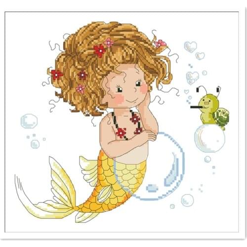 Soap-bubbles cross stitch kits package mermaid turtle 18ct 14ct 11ct cloth silk cotton thread embroidery DIY handmade needlework