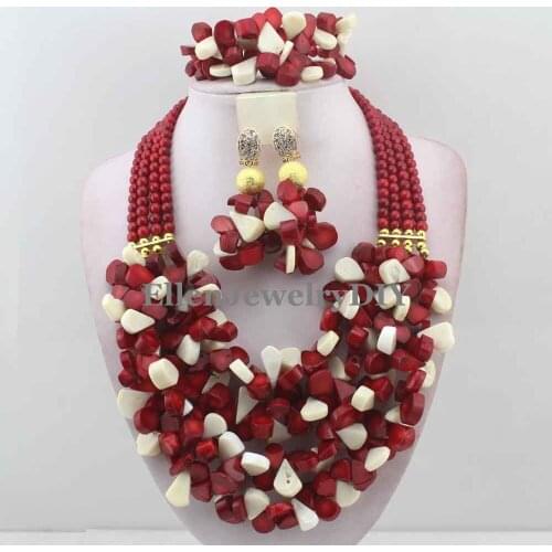 Handmade Chunky Coral beaded Jewelry Sets Nigerian Wedding beads Necklace Jewelry Sets Bridal african beads jewelry sets W12163