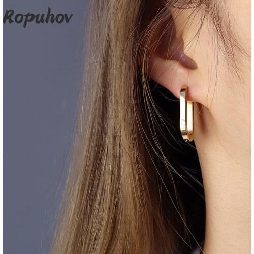 Ropuhov 2021 New 925 Silvery Needle Korea Cold Wind Autumn Winter Geometric Oval Rectangular Female Earrings Titanium Steel