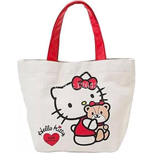 New Fashion KT Girls Woman Small Canvas Handbags Woman Lunch Bags