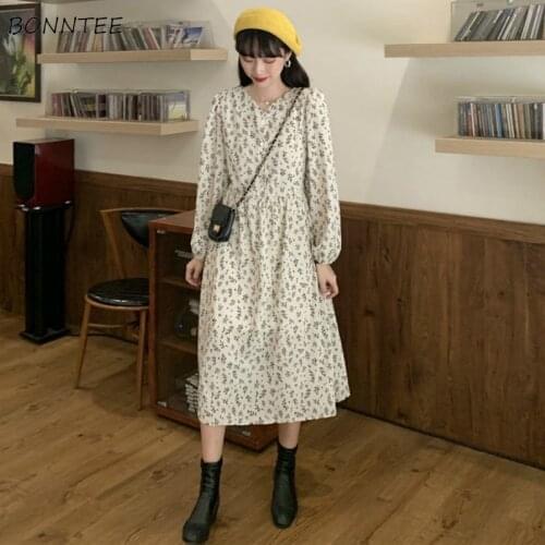 Dresses Women Temperament Print V-Neck Leisure Loose Korean Style Autumn Elegant Fashion Prevalent Soft Ladies Vestidos New Chic