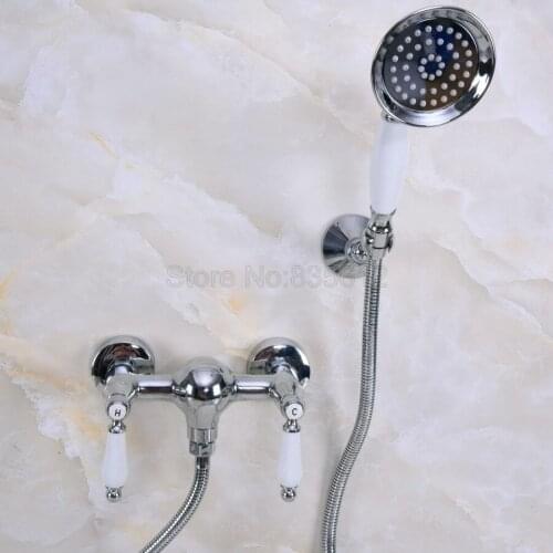 Polished Chrome Wall Mounted Bathroom Bathtub Faucet Mixers with Handheld Shower tna281