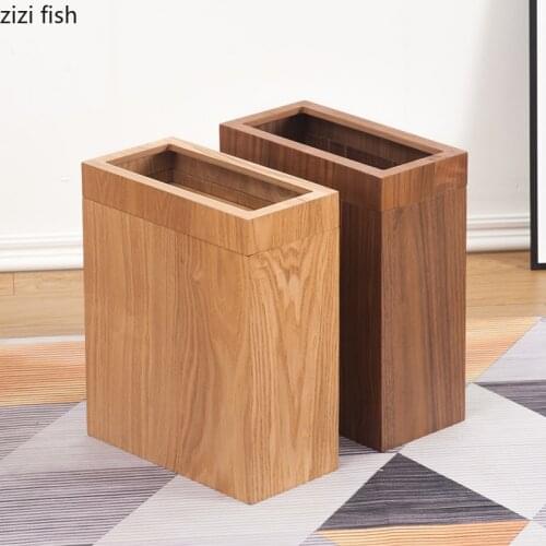 Clamshell Trash Bin Restaurant Hotel Use Trash Can Wooden Waste Paper Basket Office Wooden Garbage Can Home Household Supplies