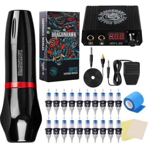 Dragonhawk Flexible PMU Motor Rotary Tattoo Machine Makeup Kit with LCD Power Supply Silicone Case Cartridge Needles Supply Set