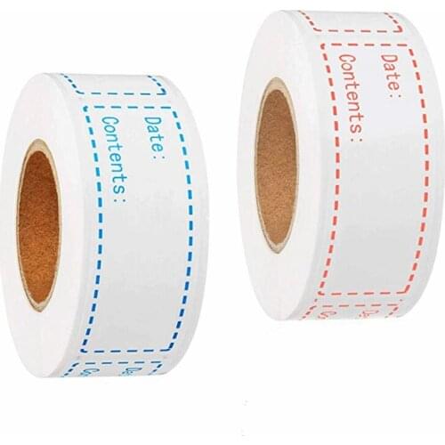 Roll Of 150 Pcs Self-Adhesive Removable Freezer Refrigerator Food Storage Paper Sticker Labels White / Blue & Red Words 25X75Mm