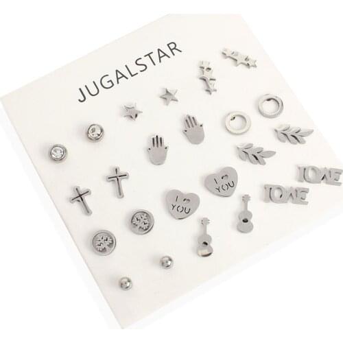 New Fashion Heartshaped Letter Moon Stars Earrings Suit Vintage Personality Gold Silver Colour Ear Studs For Woman Girl Jewelry