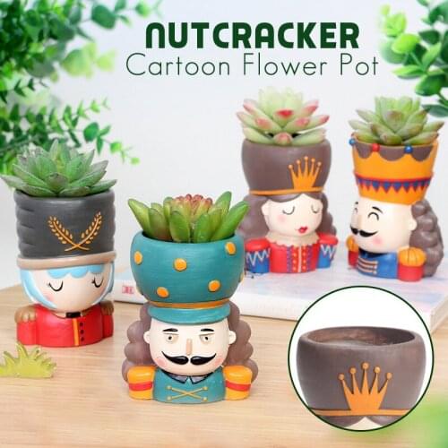 Nordic Nutcracker Flower Pot Resin Succulent Plant Planter King Queen Soldier Flower Pot Fairy Garden Bonsai Desktop Ornaments