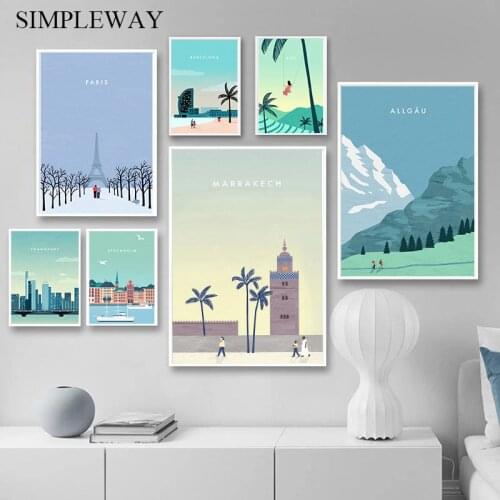 Nordic Cityscape Country Poster Illustration Travel Landscape Canvas Print City Art Wall Painting Modern Home Decoration Picture
